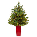 44” North Carolina Fir Artificial Christmas Tree with 150 Clear Lights and 563 Bendable Branches in Red Tower Planter