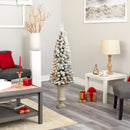 4.5’ Flocked Pencil Artificial Christmas Tree with 100 Clear Lights and 216 Bendable Branches in Sand Colored Urn