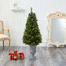 4.5’ Green Valley Pine Artificial Christmas Tree with 100 Warm White LED Lights and 201 Bendable Branches in Decorative Urn