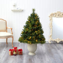 4.5’ North Carolina Mixed Pine Artificial Christmas Tree with 130 Warm White LED Lights, 459 Bendable Branches and Pinecones in Decorative Urn