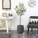 4.5’ Artificial Olive Tree in Gray Planter with Stand