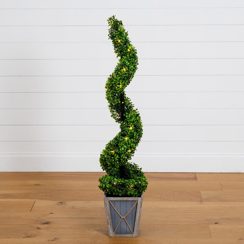 topiary indoor plants 45” UV Resistant Artificial Boxwood Spiral Topiary Tree with LED Light