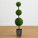 45" UV Resistant Artificial Triple Ball Boxwood Topiary with LED Lights in Decorative Planter (Indoor/Outdoor)