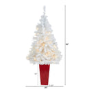 4.5' White Artificial Christmas Tree with 100 Clear LED Lights in Red Planter