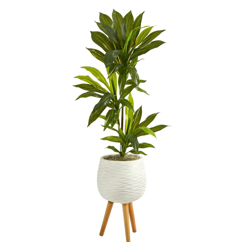 plastic plant real Nearly Natural 46in. Dracaena Artificial Plant in White Planter with Stand (Real Touch)