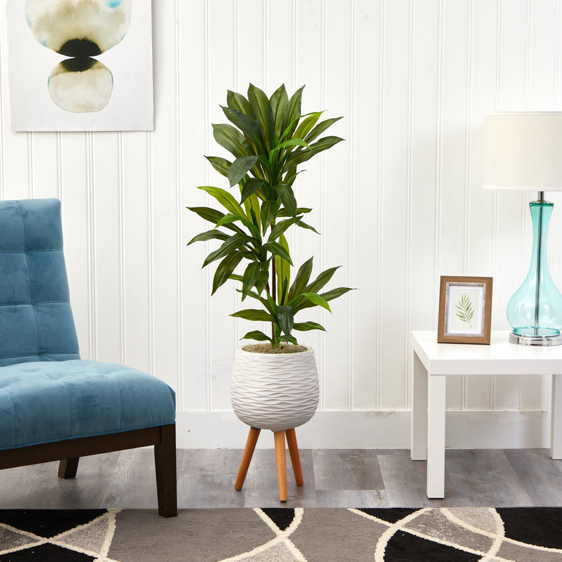 dracaena planter Nearly Natural 46in. Dracaena Artificial Plant in White Planter with Stand (Real Touch)