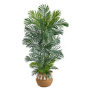 5’ Areca Palm Tree in Boho Chic Handmade Natural Cotton Woven Planter with Tassels UV Resistant