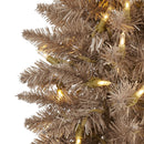 5’ Champagne Pencil Artificial Christmas Tree with 250 (multifunction) Clear LED Lights and 438 Bendable Branches