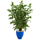 5’ Fishtail Palm Artificial Tree in Glazed Blue Planter