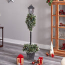 5’ Holiday Pre-lit Decorated Lamp Post with Artificial Greenery, Decorative Container & 50 LED Lights