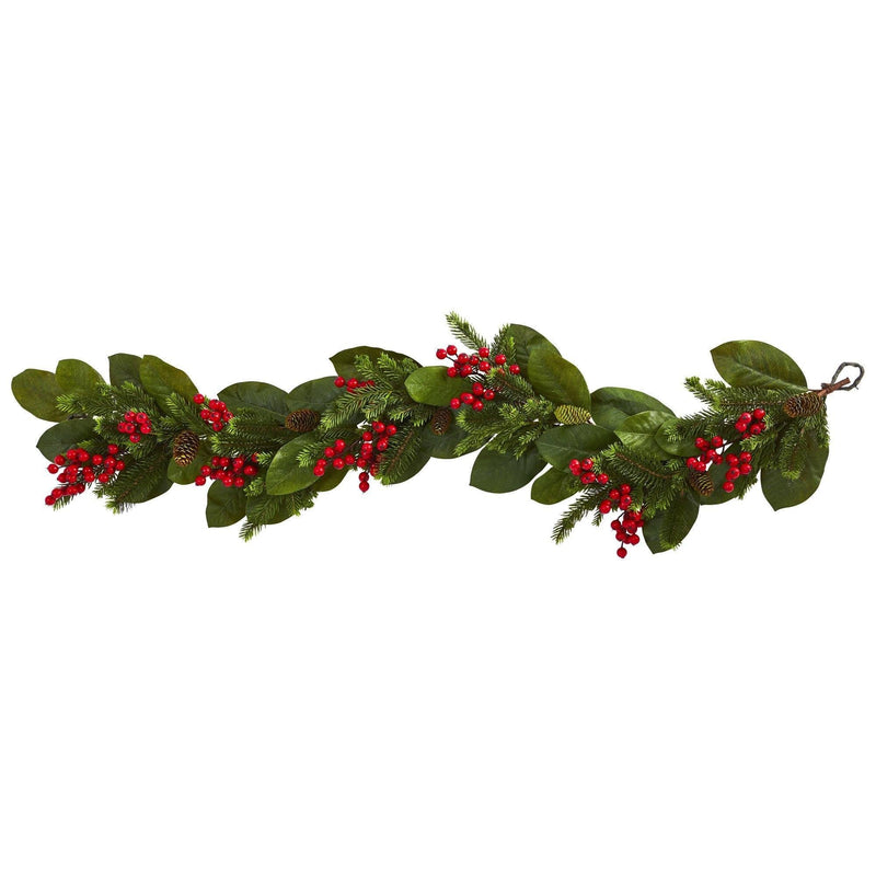 5’ Magnolia Berry Pine Artificial Garland