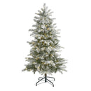 5’ Slim Flocked Nova Scotia Spruce Artificial Christmas Tree with 150 Warm White LED Lights and 433 Bendable Branches