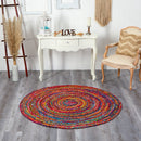 5’ x 5’ Hand Braided Boho Colorful Chindi Round Rug