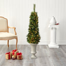 52” Green Pencil Artificial Christmas Tree with 100 Clear (Multifunction) LED Lights and 140 Bendable Branches in Sand Colored Urn