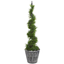 53” Cypress Artificial Spiral Topiary Tree in Black Embossed Tin Planter