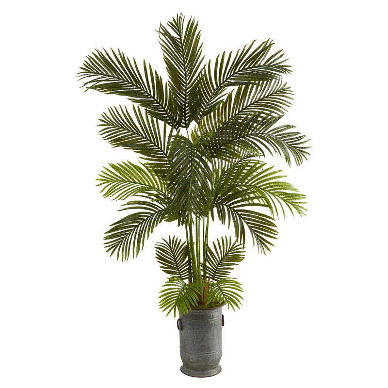 4865 areca palm st 5.5' Areca Palm Artificial Tree in Vintage Metal Planter