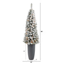 56” Flocked Pencil Artificial Christmas Tree with 100 Clear Lights and 216 Bendable Branches in Gray Planter
