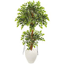 56” Variegated Ficus Artificial Tree in White Planter