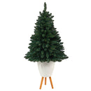 57” Northern Rocky Spruce Artificial Christmas Tree with 100 Clear Lights and 322 Bendable Branches in White Planter with Stand