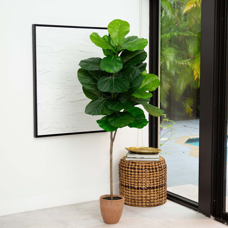 nearly natural 6' fiddle leaf fig tree Nearly Natural 6ft. Artificial Giant Leaf Fiddle Leaf Fig Tree in Decorative Planter with Real Touch Leaves