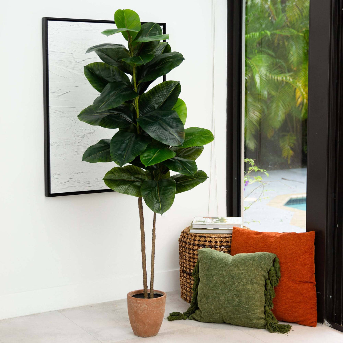 rubber tree pillow Nearly Natural 6ft. Artificial Rubber Tree in Decorative Planter with Real Touch Leaves