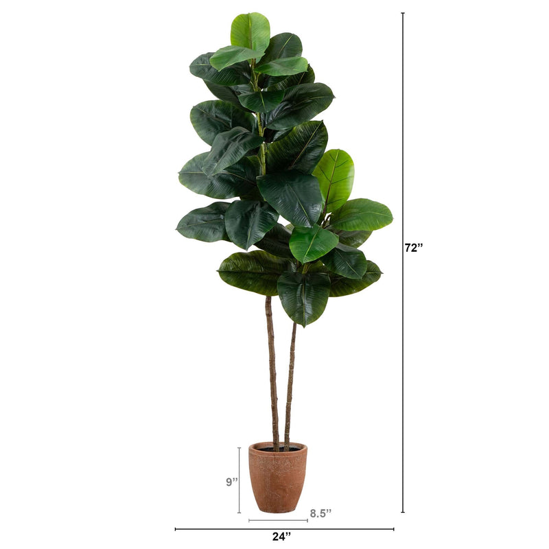 faux rubber tree Nearly Natural 6ft. Artificial Rubber Tree in Decorative Planter with Real Touch Leaves