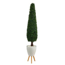 6’ Boxwood Topiary Artificial Tree in White Planter with Stand (Indoor/Outdoor)