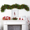 6' Colorado Fir Artificial Christmas Garland with 50 Multicolored LED Lights, Berries and Pinecones