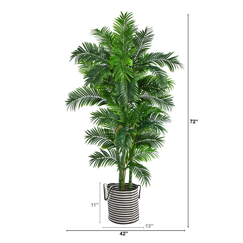 faux parlor palm Nearly Natural 6ft. Curvy Parlor Artificial Palm Tree in Handmade Black and White Jute and Cotton Planter