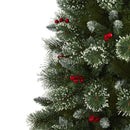 6’ Frosted Swiss Pine Artificial Christmas Tree with 300 Clear LED Lights and Berries