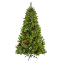 6’ Montana Mixed Pine Artificial Christmas Tree with Pine Cones, Berries and 814 Bendable Branches