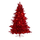 6' Red Flocked Fraser Fir Artificial Christmas Tree with 350 Red Lights, 33 Globe Bulbs and 748 Bendable Branches