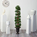 62” English Ivy Topiary Spiral Artificial Tree in Charcoal Urn UV Resistant (Indoor/Outdoor)