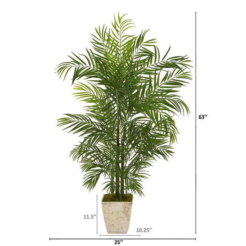 indoor palm planter Nearly Natural 63 in. UV-Resistant Indoor/Outdoor Artificial Areca Palm Tree in Country White Planter