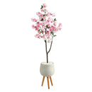 63” Cherry Blossom Artificial Tree in White Planter with Stand