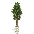 63” Rubber Leaf Artificial Tree in Floral Print Planter
