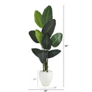 63” Traveler's Palm Artificial Tree in White Planter