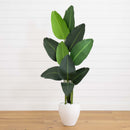 63” Traveler's Palm Artificial Tree in White Planter