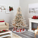 7’ Flocked Fraser Fir Artificial Christmas Tree with 600 Warm White Lights and 3852 Bendable Branches
