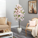 70” Cherry Blossom Artificial Tree in White Planter