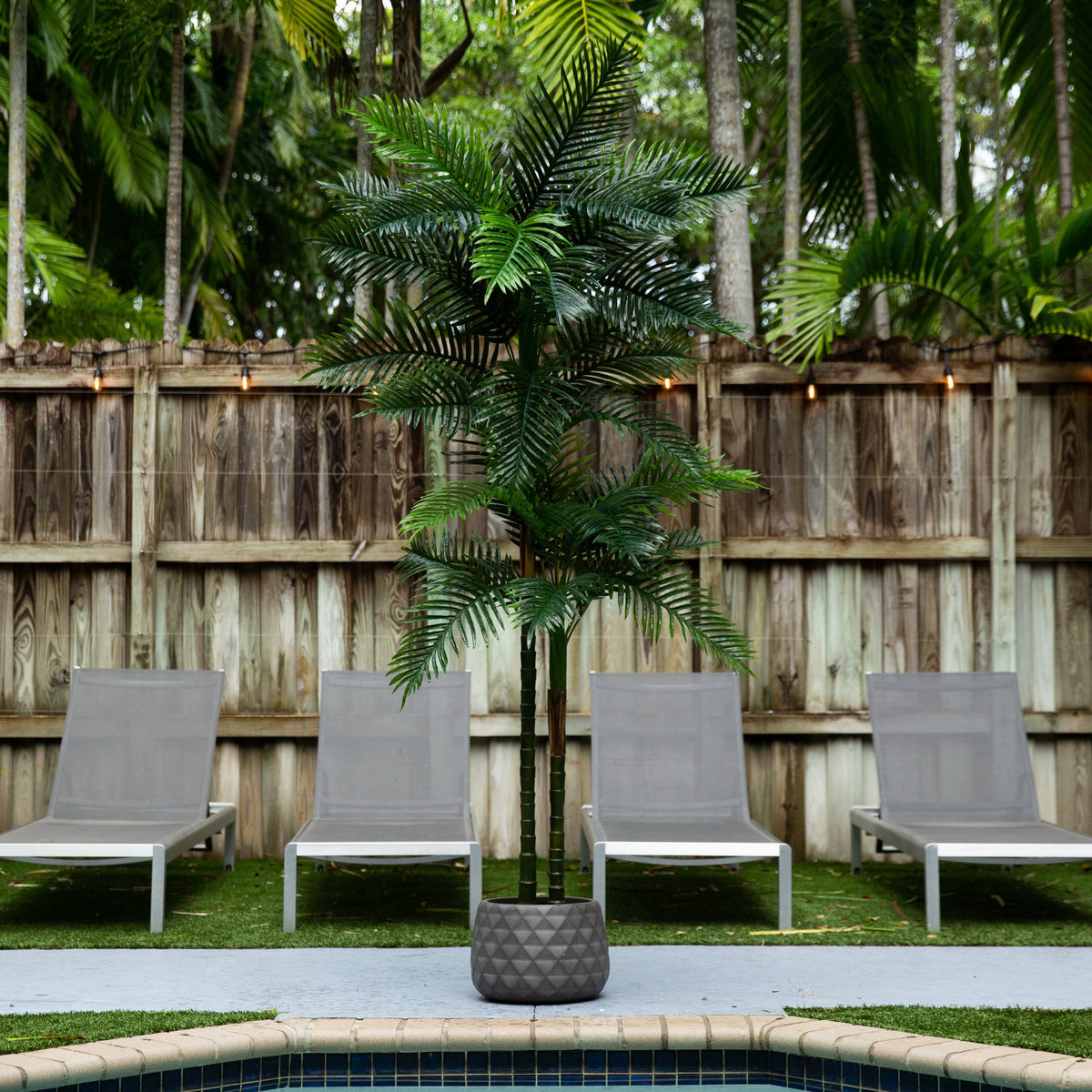 palm plants for outside 8' UV Resistant Artificial Double Robellini Palm Tree (Indoor/Outdoor)