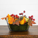 9" Autumn Artificial Pumpkin, Gourd, Berry and Maple Fall Arrangement