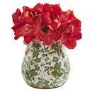 Amaryllis Artificial Arrangement in Floral Print Vase