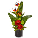 Bird of Paradise Tropical Arrangement in Black Vase
