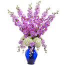Delphinium and Hydrangea Artificial Arrangement in Blue Vase