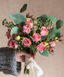 Artificial Silk Flower Bouquet Pink Rose 12" Tall