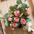Artificial Silk Flower Bouquet Pink Rose 12" Tall