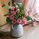 Artificial Silk Flower Bouquet Pink Rose 12" Tall