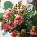 Artificial Silk Flower Bouquet Pink Rose 12" Tall