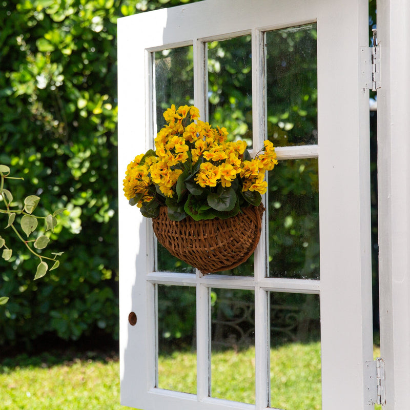 nearly natural geranium hanging basket artificial plant uv resistant Nearly Natural Geranium Artificial Bush UV Resistant, Set of 4 (Indoor/Outdoor) Yellow